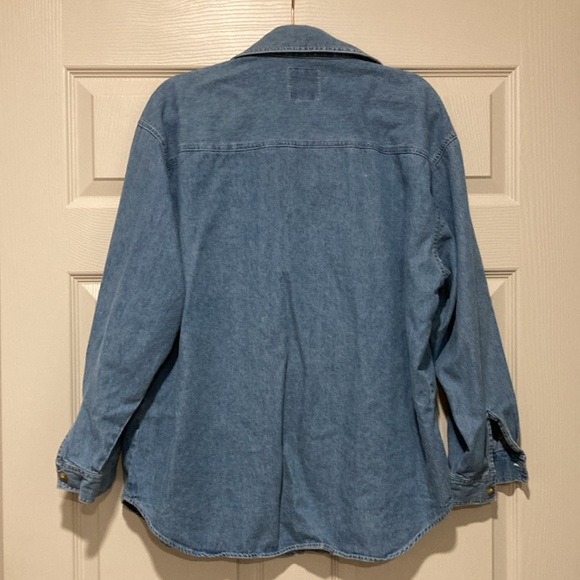 Denim Button Down Flying Dogs Puppies Pilot Embroidery Shirt Sz 18 XL - Picture 4 of 4